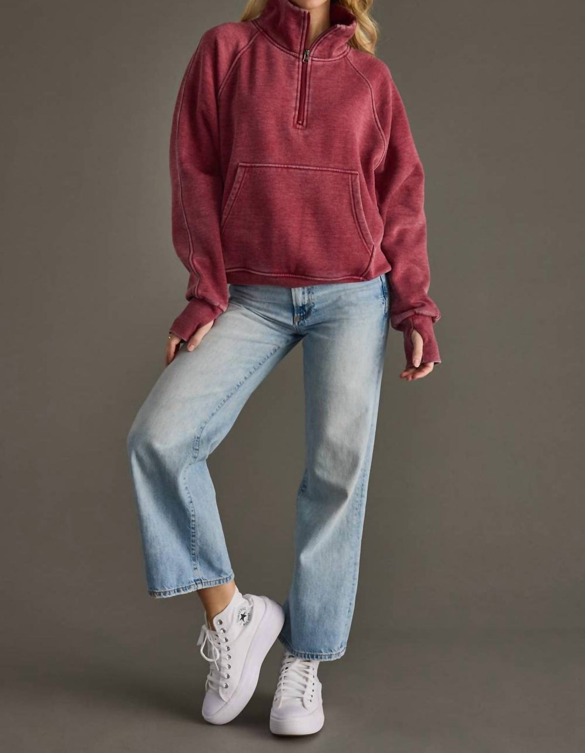 Panache - Cropped Quarter Zip Sweatshirt