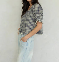Things Between - Colleen Ruffle Trim Plaid Blouse