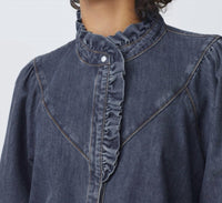 Suncoo Lively Ruffle Top in dark denim - women's blouse - alternate view