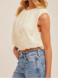 Hem & Thread - Embroidered Bubble Hem Sleeveless Top