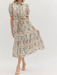Entro - Women's Amaya Floral Print Short Puff Sleeve Midi Dress