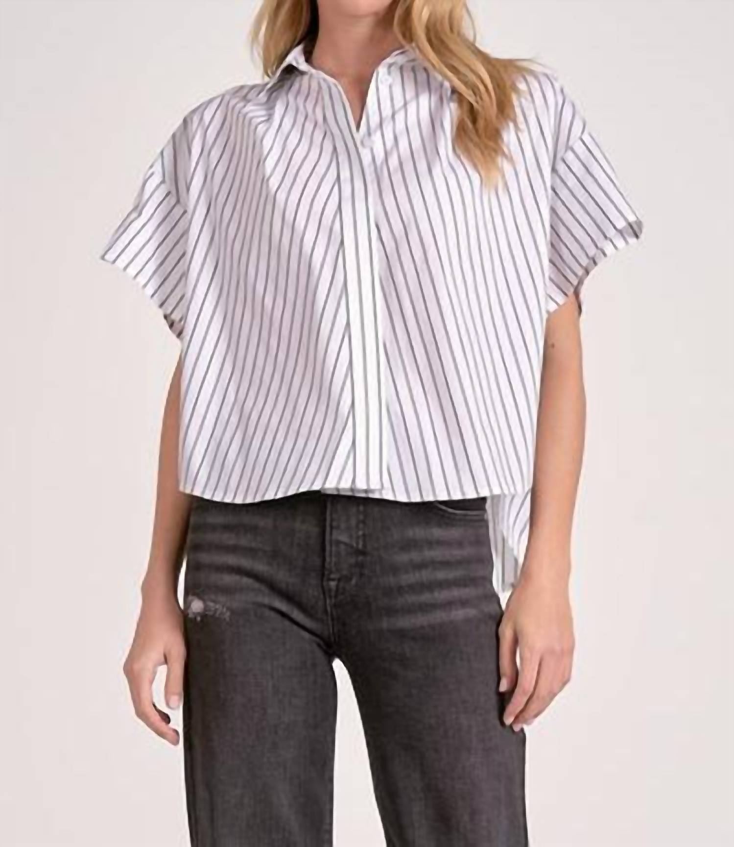 Elan - Striped Crop Button Down Top