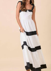 Main Strip - Summer Maxi Shoulder Strap Color Block Dress