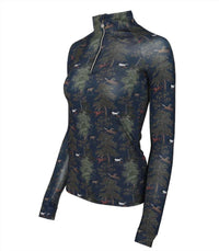 DAPPLEBAY Women's Autumn Toile Quarter Zip Shirt in green - women's top - detail view