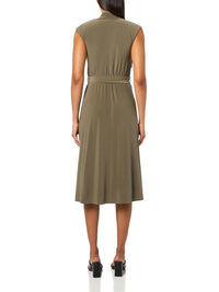 Halston Heritage - Sleeveless Draped Neck Oval Hardware Dress