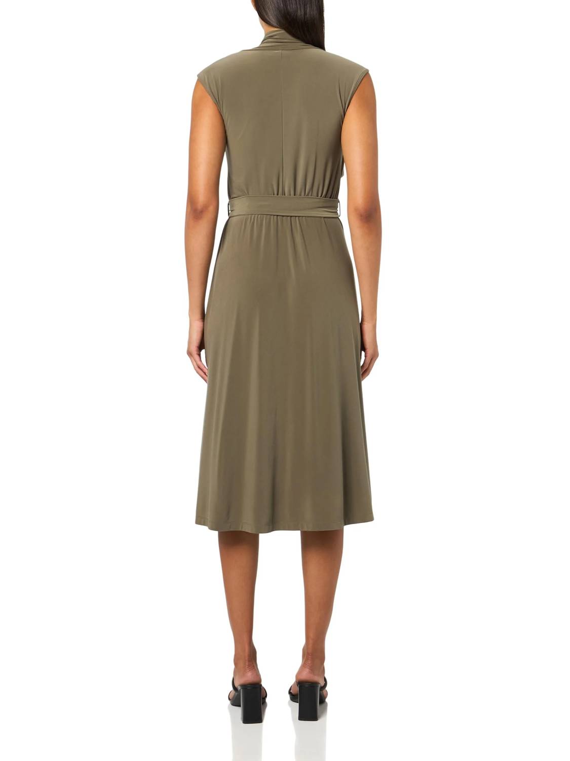Halston Heritage - Sleeveless Draped Neck Oval Hardware Dress