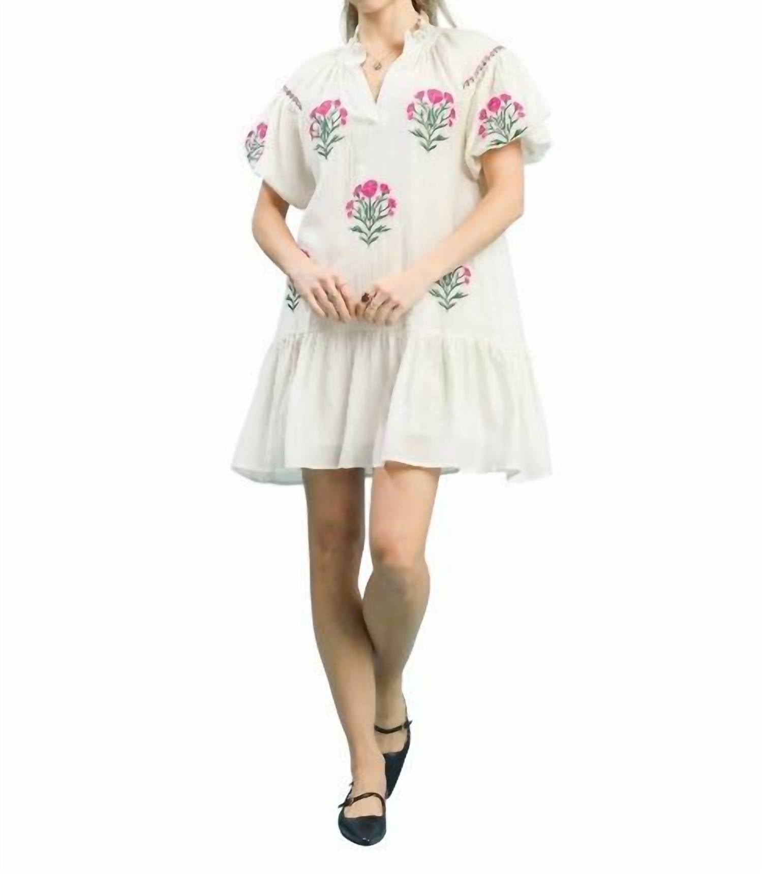 Umgee - Boho Floral Embroidered Mini Dress