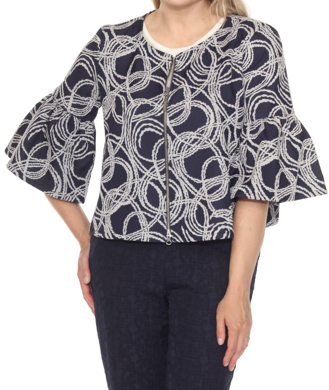 Joseph Ribkoff - Abstract Jacquard Zip Front Jacket