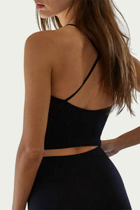 RIBBED CROSS-BACK STRETCH-JERSEY TOP