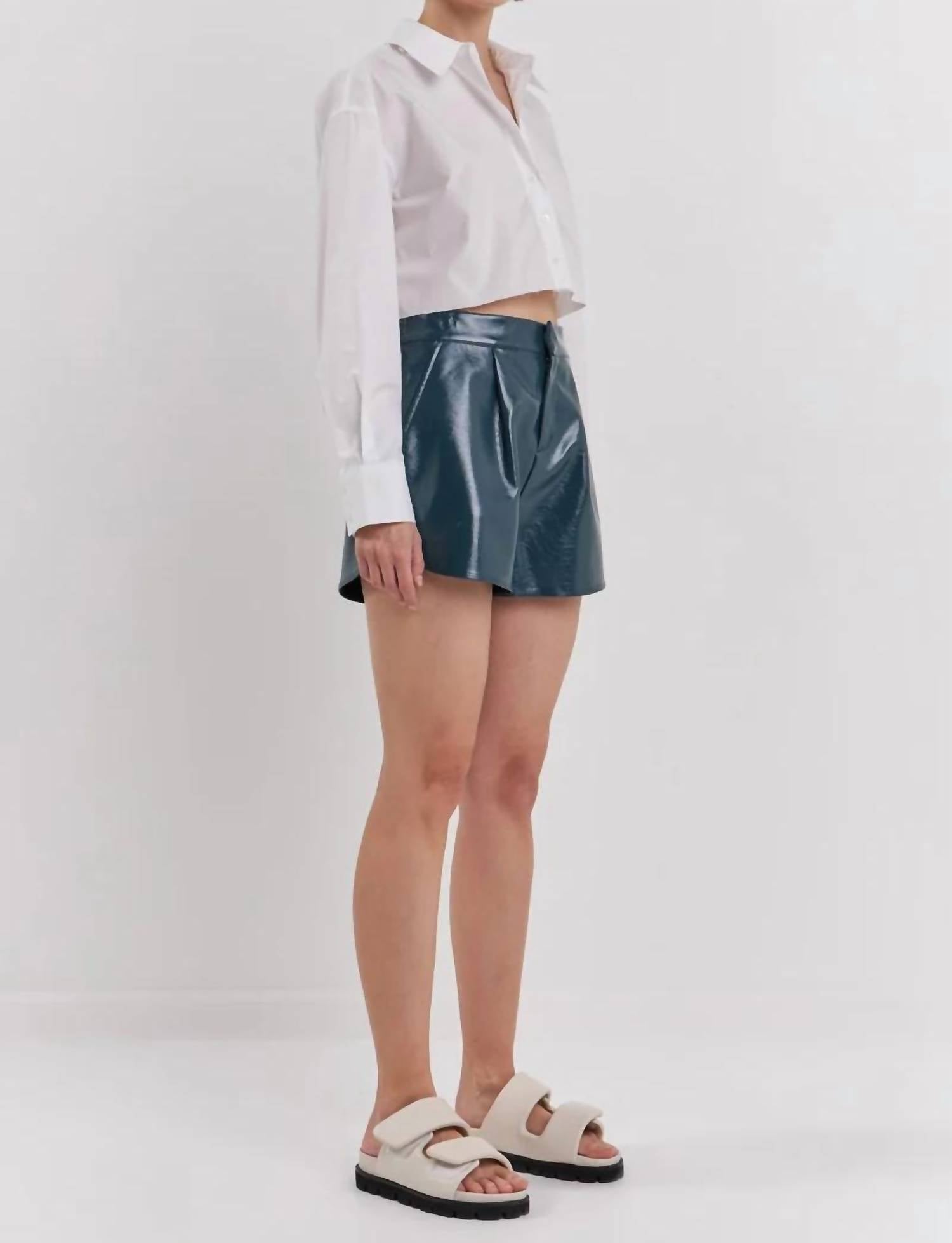Grey Lab - High-waisted Faux Leather Shorts