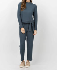 Lilla P - Tie Waist Mock Neck Top