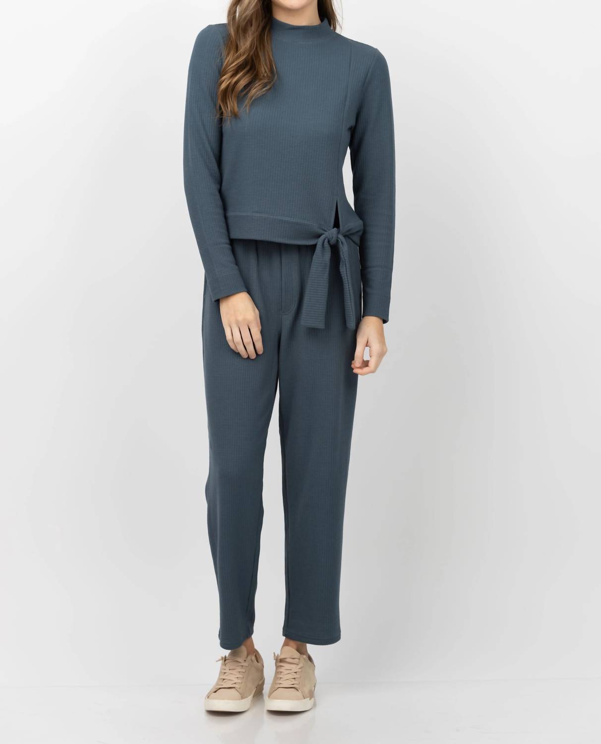 Lilla P - Tie Waist Mock Neck Top