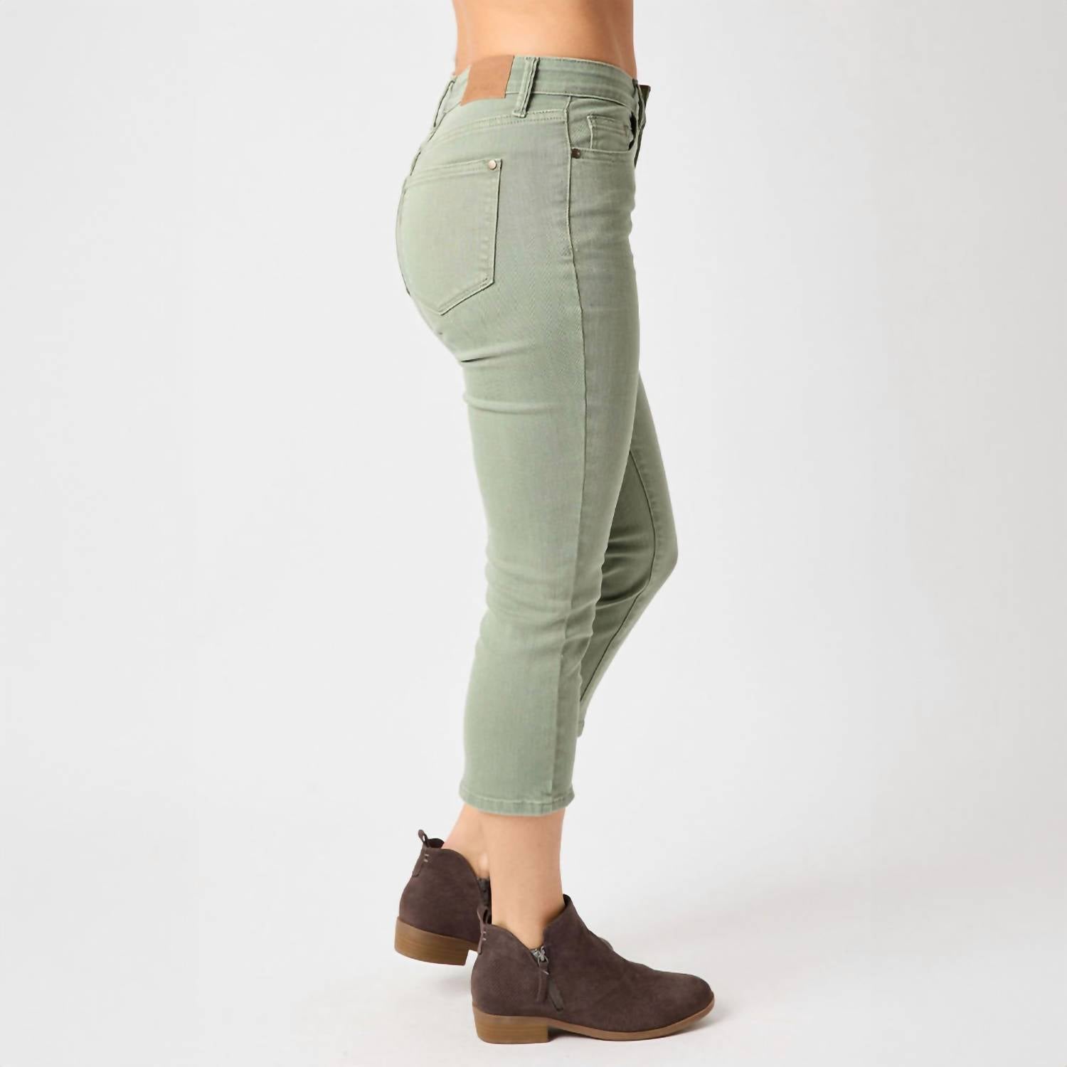 Judy Blue Mid-rise Garment Dyed Capri Pants in sage green - women's pants - alternate view