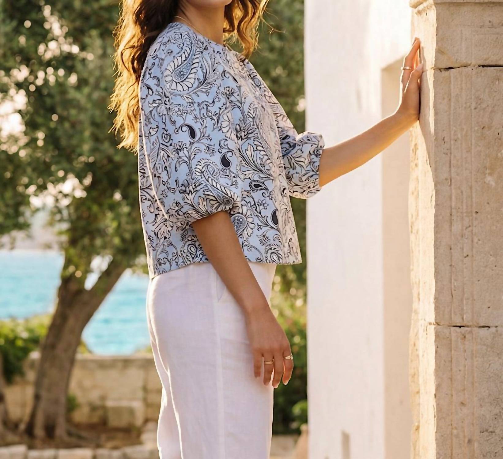 Karen Kane - Puff Sleeve Button Front Top