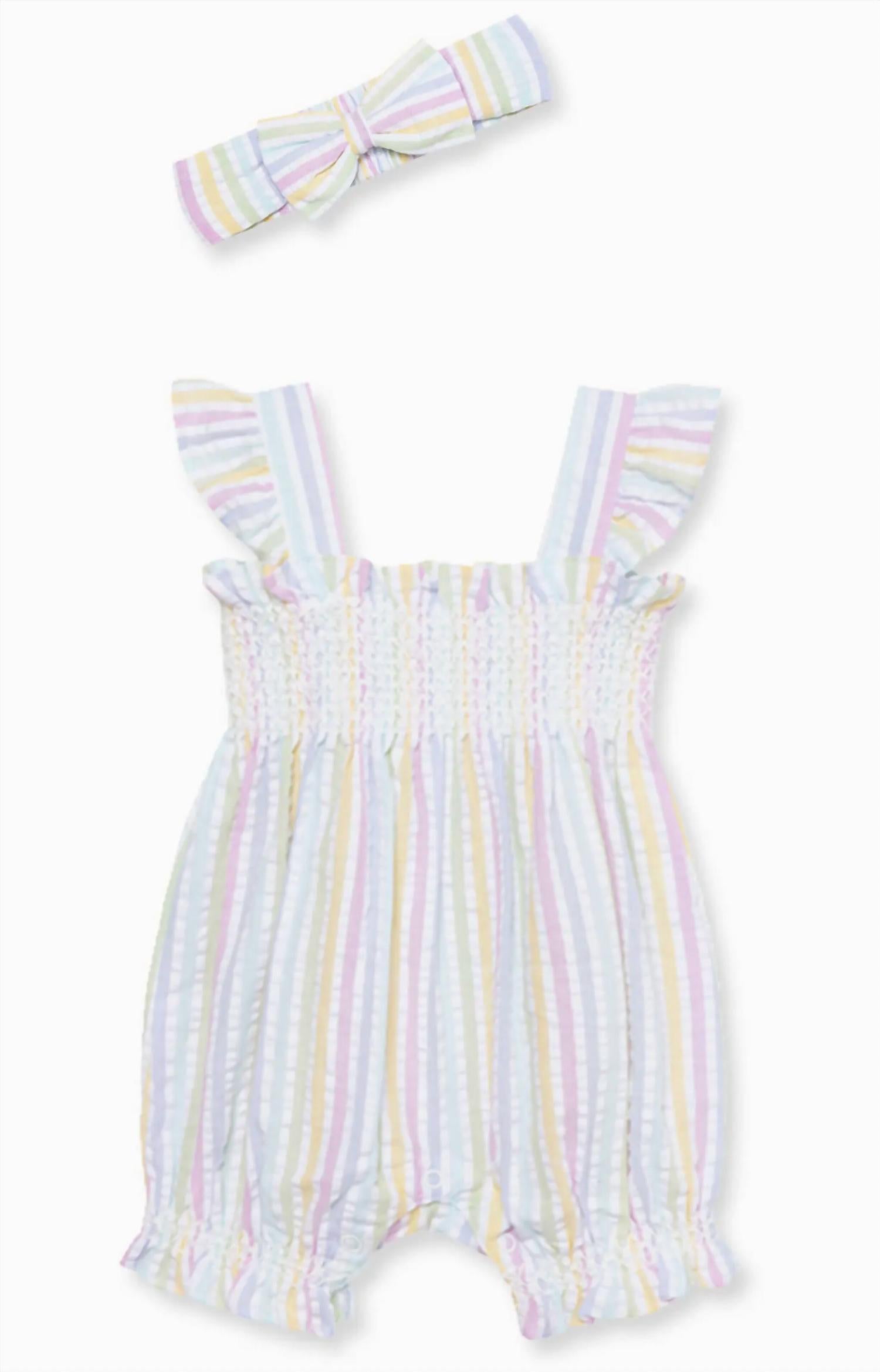 Kids Seersucker Romber and Headband Set