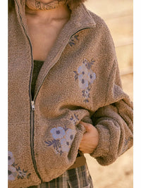 Promesa - Warm Blossoms Floral-embroidered Fleece Jacket