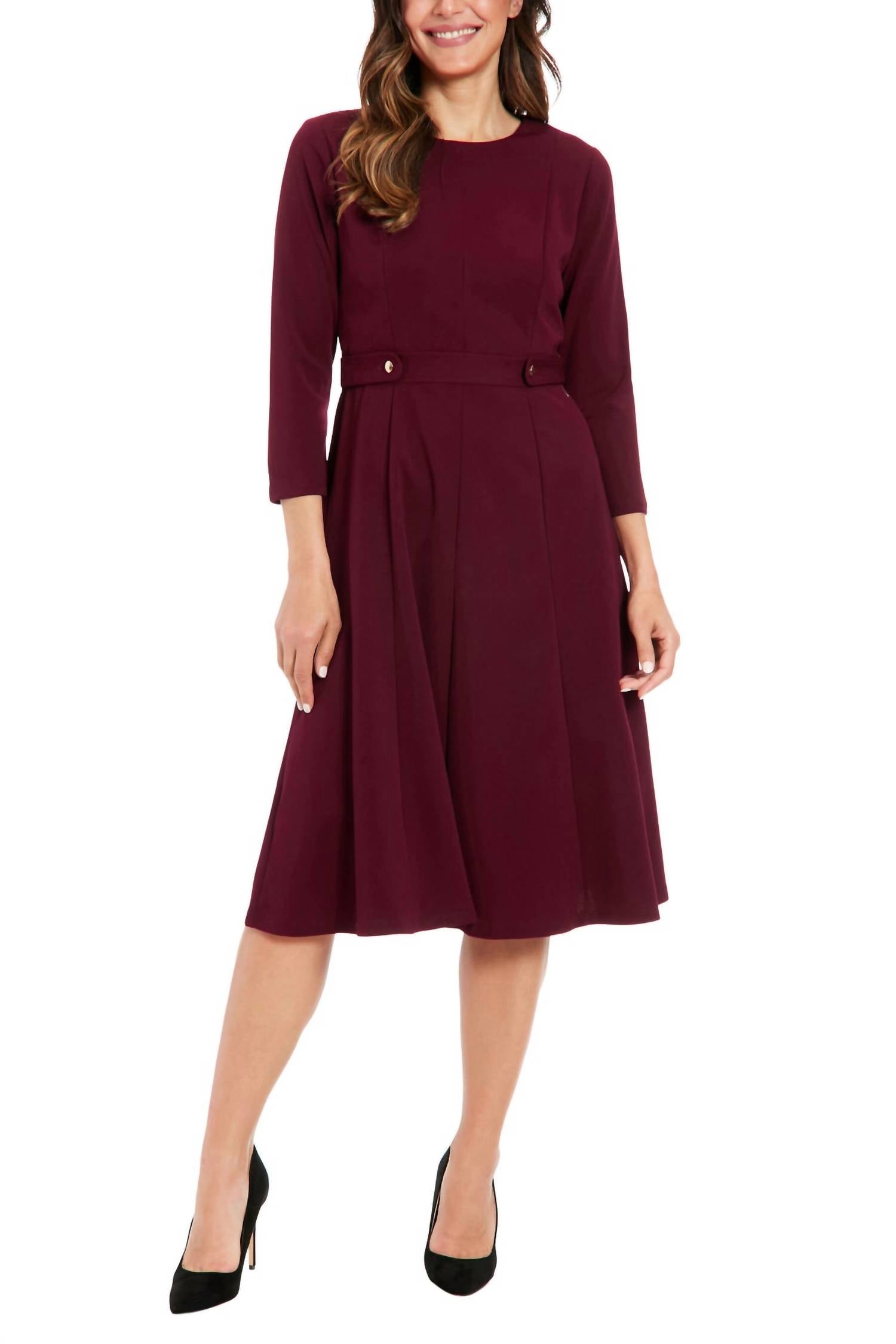 London Times - Seamed Side Tab Fit & Flare Midi Dress