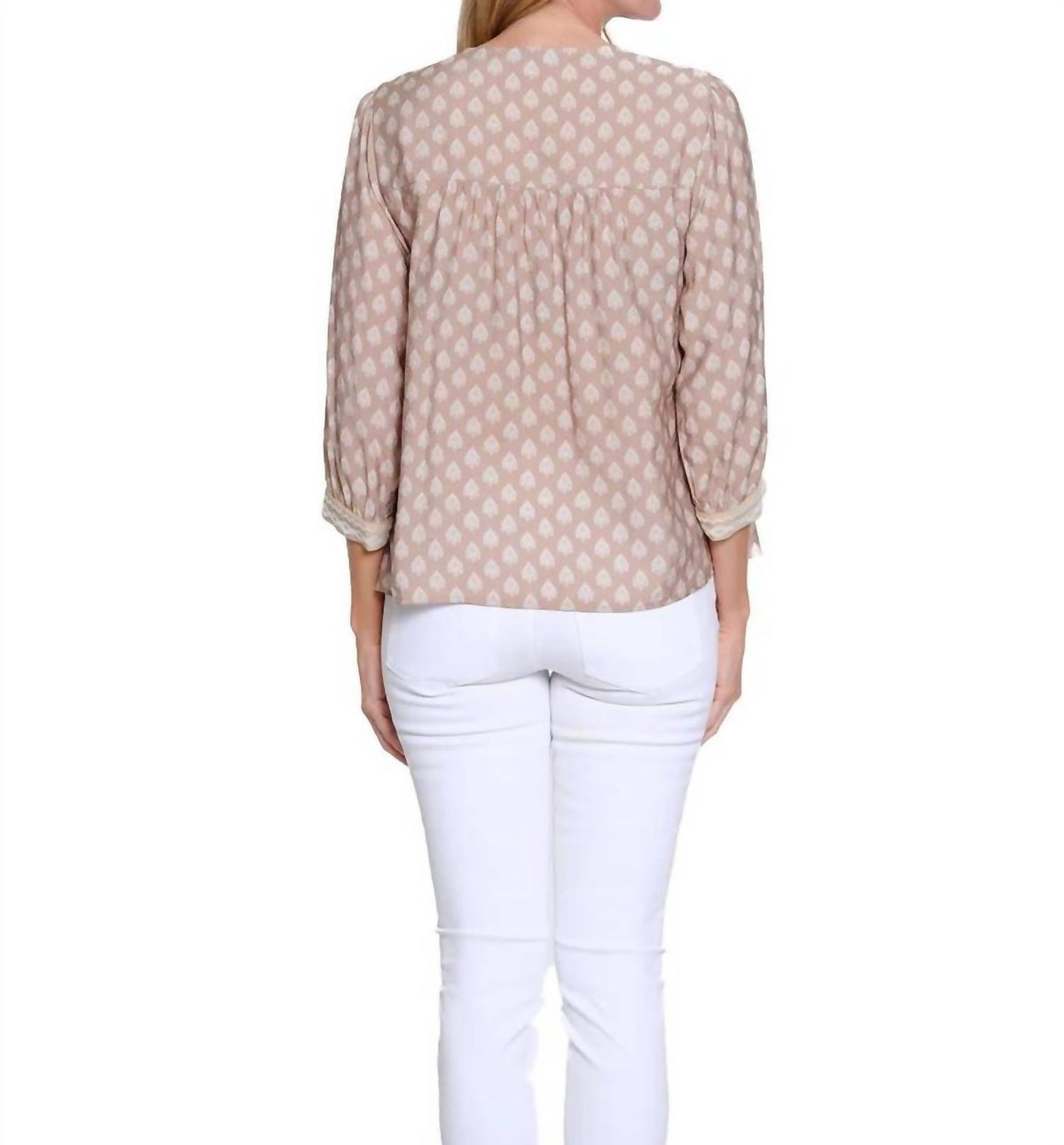 Multiples - Cuffed 3/4 Sleeve Banded V-neck Top