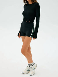 SPLITS59 Ella Airweight High Waist Short in black arugula - women's shorts - view 4