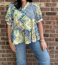 Easel - Patchwork Print Top
