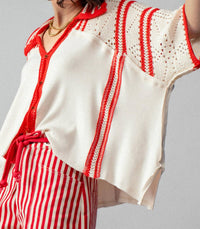 Urban Daizy Isla Crochet Knit Shirt in cream red - women's shirt - view 4