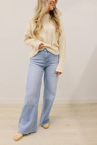 Vervet By Flying Monkey - Olivia Wide Leg Comfort Stretch Raw Hem Jeans