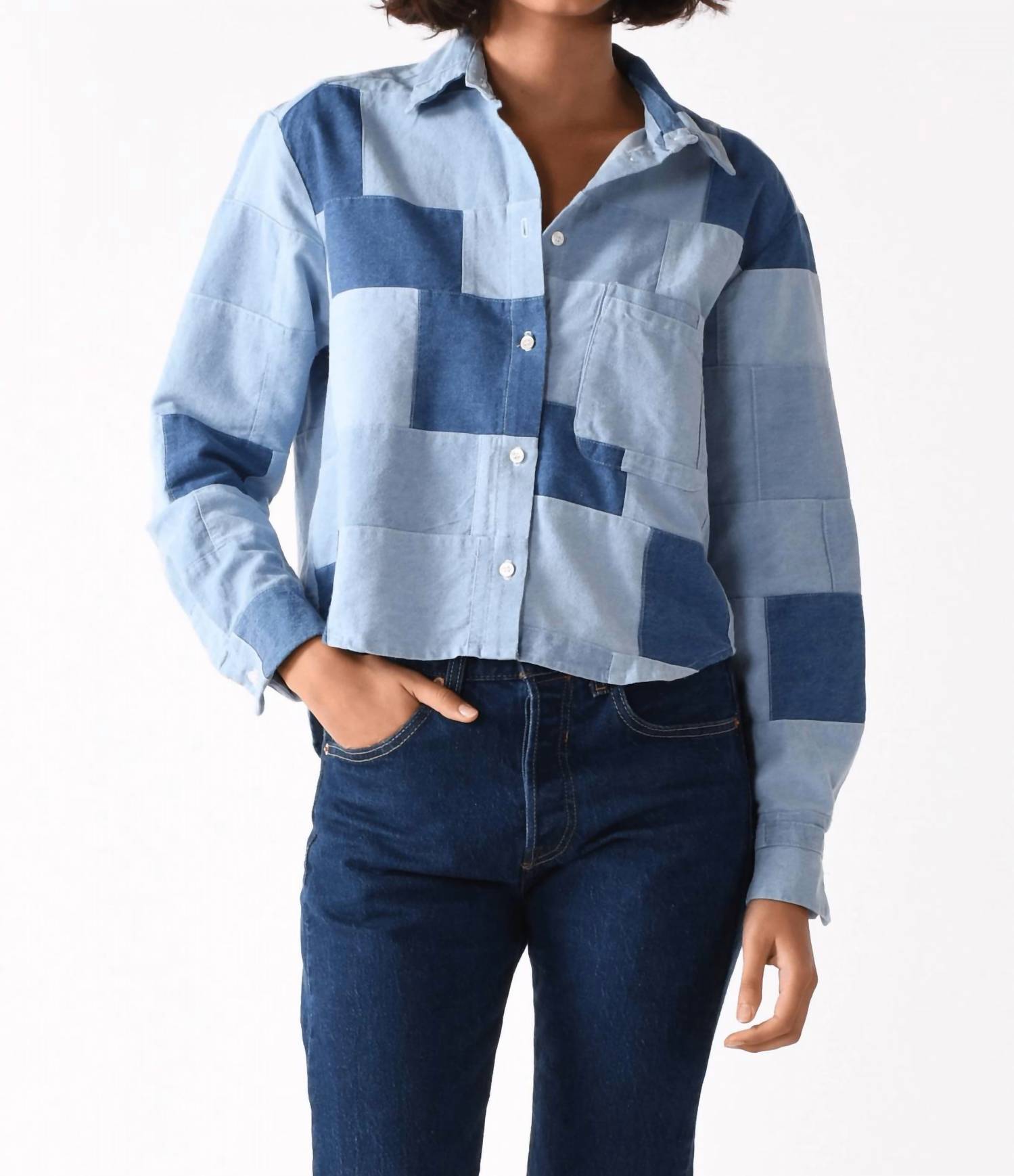 CISSA Belle Patchwork Denim Shirt in indigo - women's shirt
