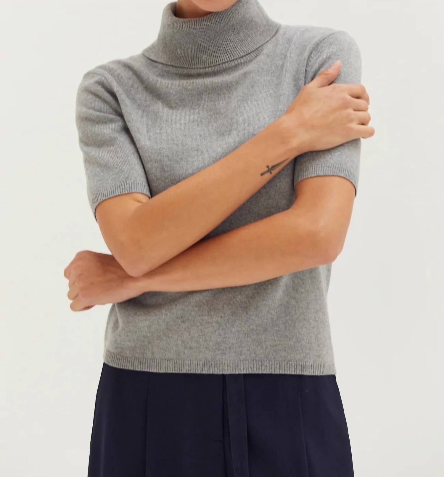 CRESCENT Elena Turtleneck Sweater Top in heather grey - women's t-shirt