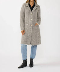 Lovestitch - Herringbone Long Sleeve Button Front Coatigan