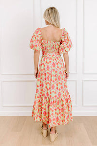 Peach Love - Floral Tiered Scalloped Belt Maxi Dress