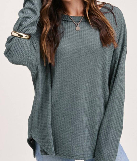 La Miel - Bree Long Sleeve Waffle Weave Casual Top