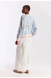 Brodie Cashmere Scatter Shell V-neck Sweater in organic white - women's sweater - detail view