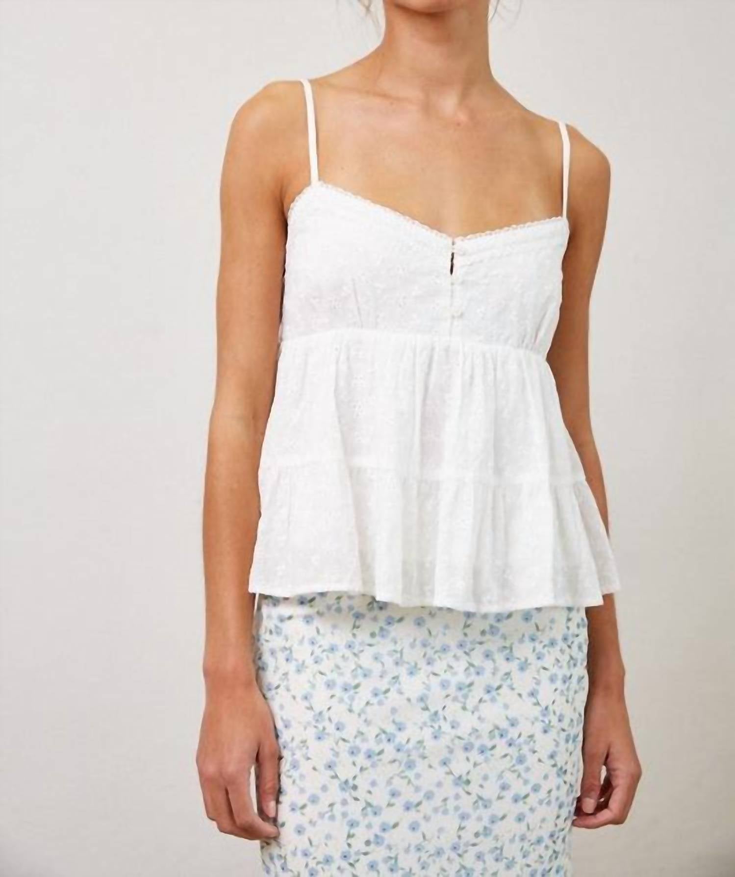 Creamon Eyelet Lace Trim Cami Top in white - women's shirt - view 4
