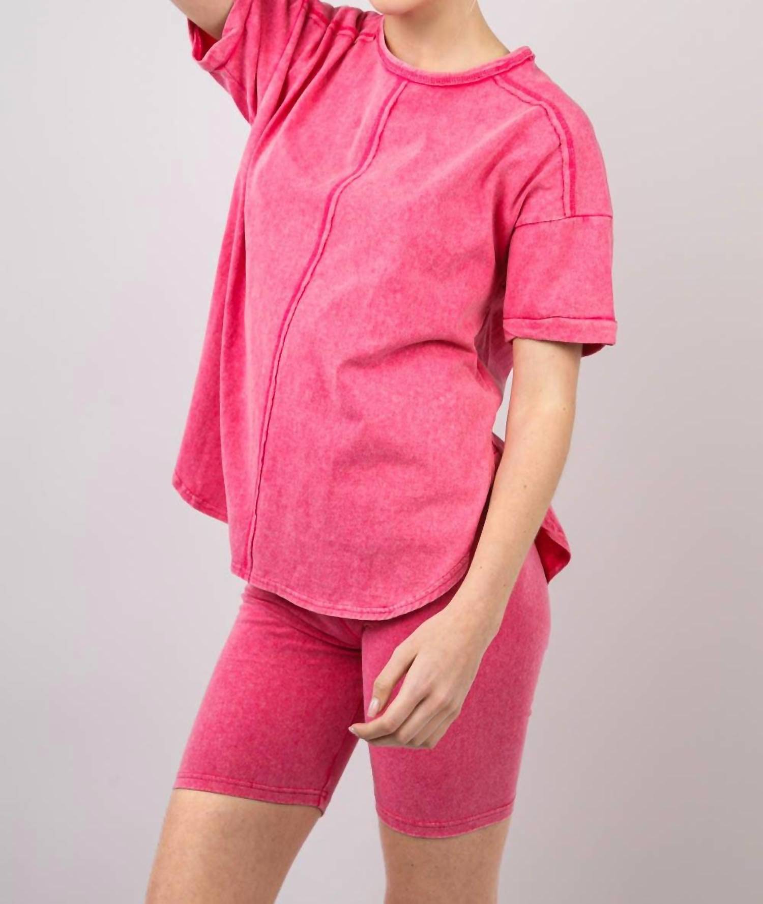 Very J - Comfy Washed Biker Top And Short Set