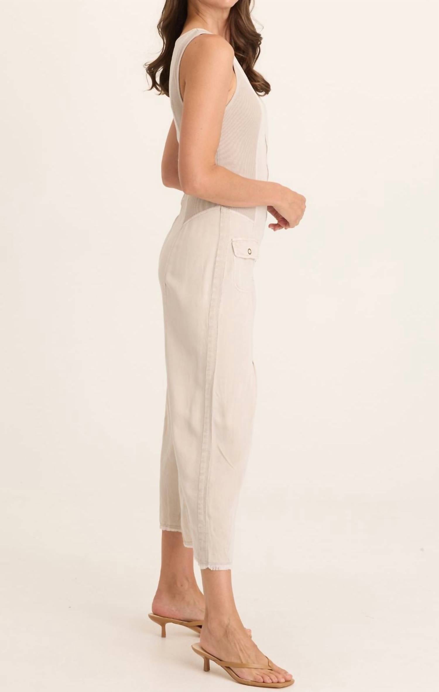 Wearables Women's Linette Twill Zip Up V Neck Jumpsuit in chalky tan grey - women's pants - alternate view