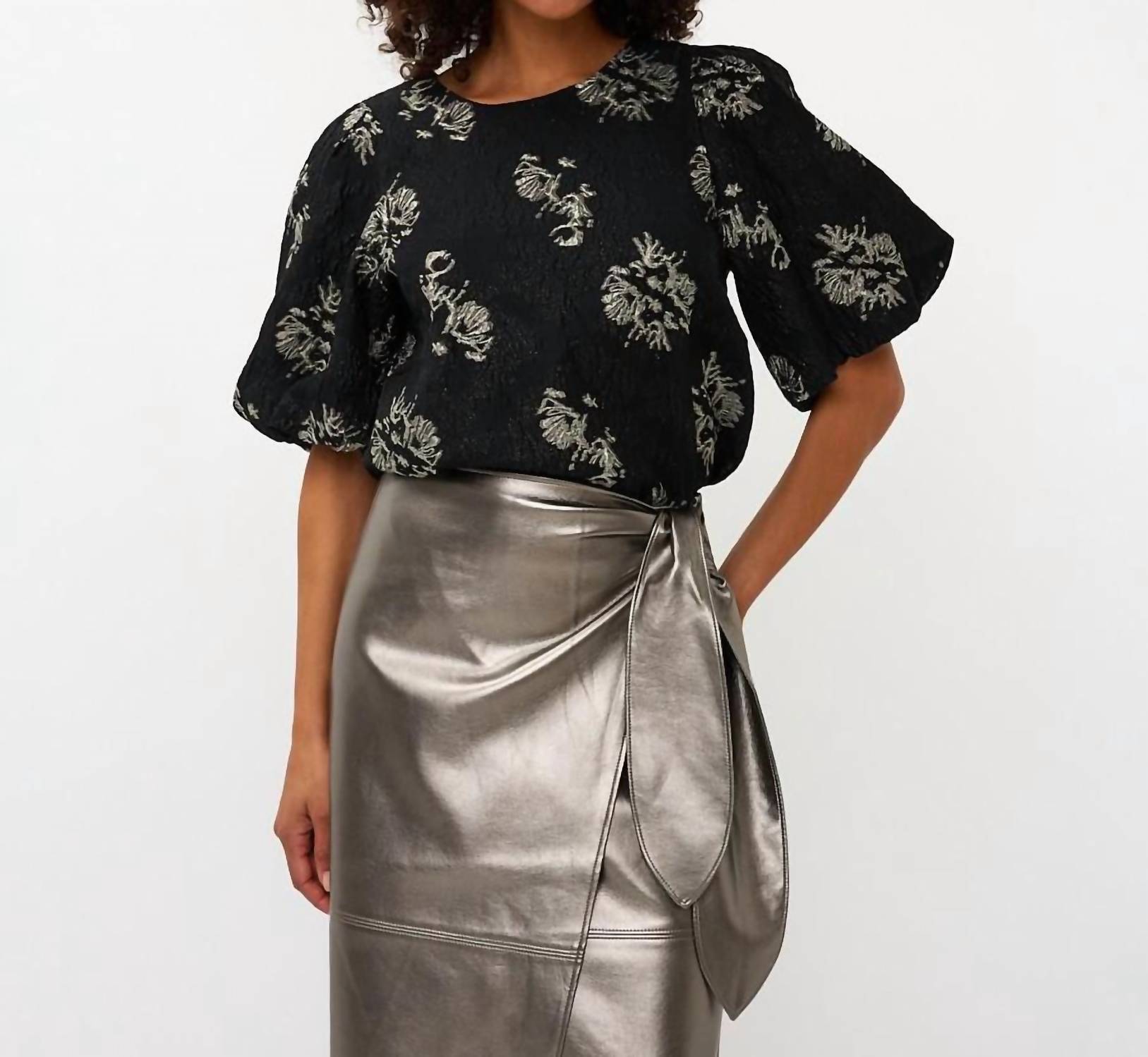 Esqualo - Jacquard Puff Sleeve Top