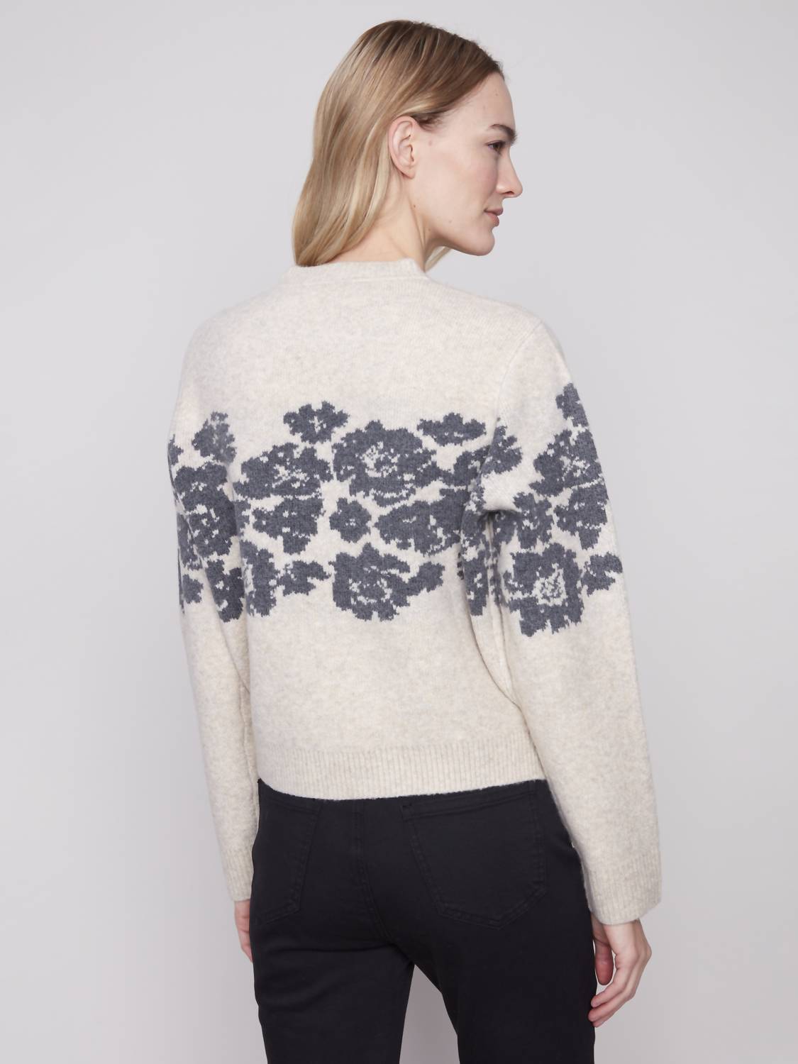 Charlie B - Floral Jacquard Crew Neck Sweater