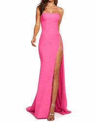 Sherri Hill Strapless High Slit Gown in candy pink - women's dress