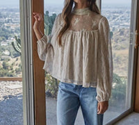 MIOU MUSE Woven Mesh FLowy Top in floral - women's long sleeve top