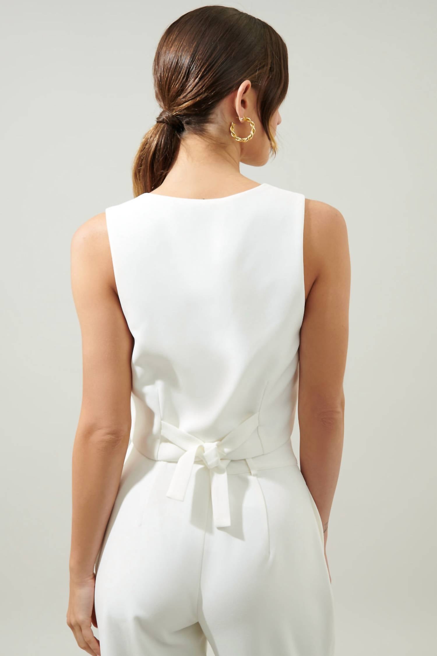 SUGARLIPS Chelsea Button Up Vest in white - women's jacket - detail view