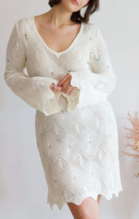 Lalavon - Crochet Bell Sleeves Dress