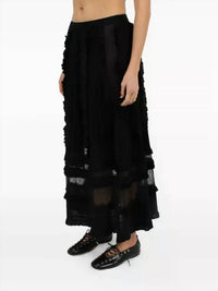 Ulla Johnson Women's Vivian Knit High Waist Midi Skirt in noir - women's skirt - detail view