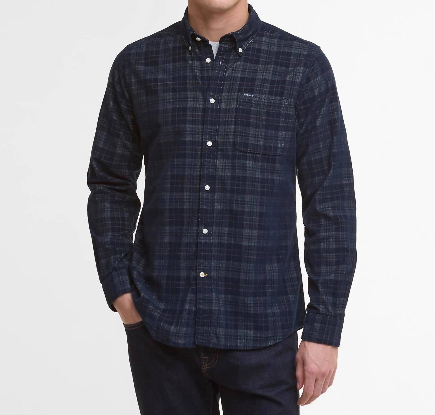 Barbour Men’s Southfield Tailored Checked Cord Shirt in dark navy - men's shirt