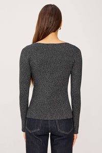 Rails Paulina Top in gunmetal lurex - women's long sleeve top - detail view