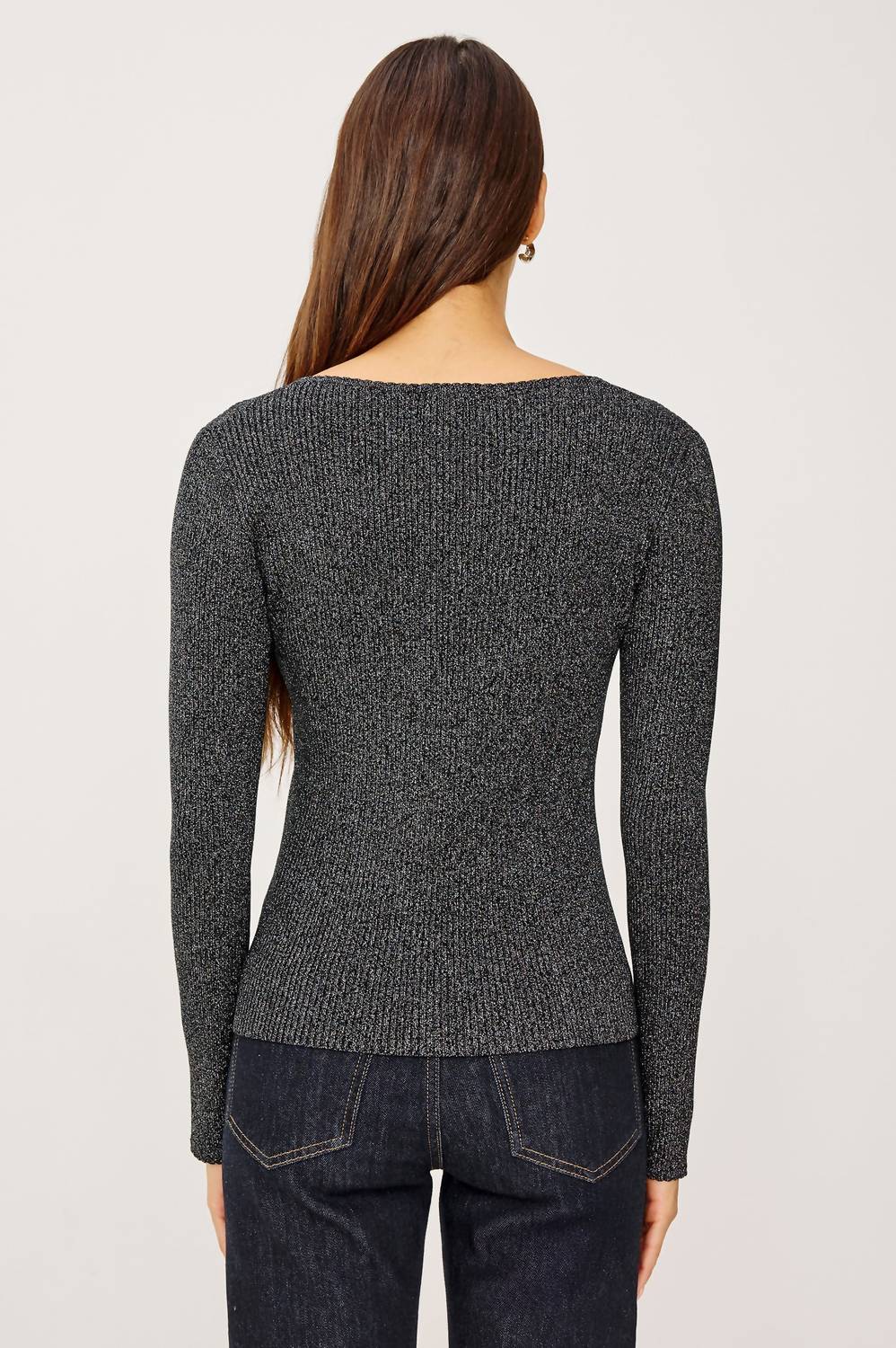 Rails Paulina Top in gunmetal lurex - women's long sleeve top - detail view