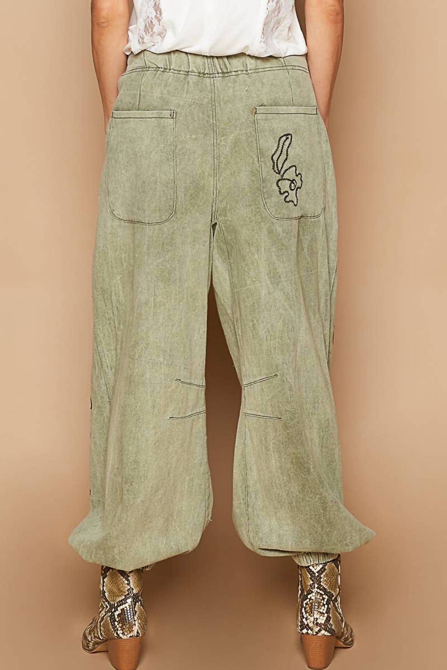 Pol - Floral Embroidered Twill Pants