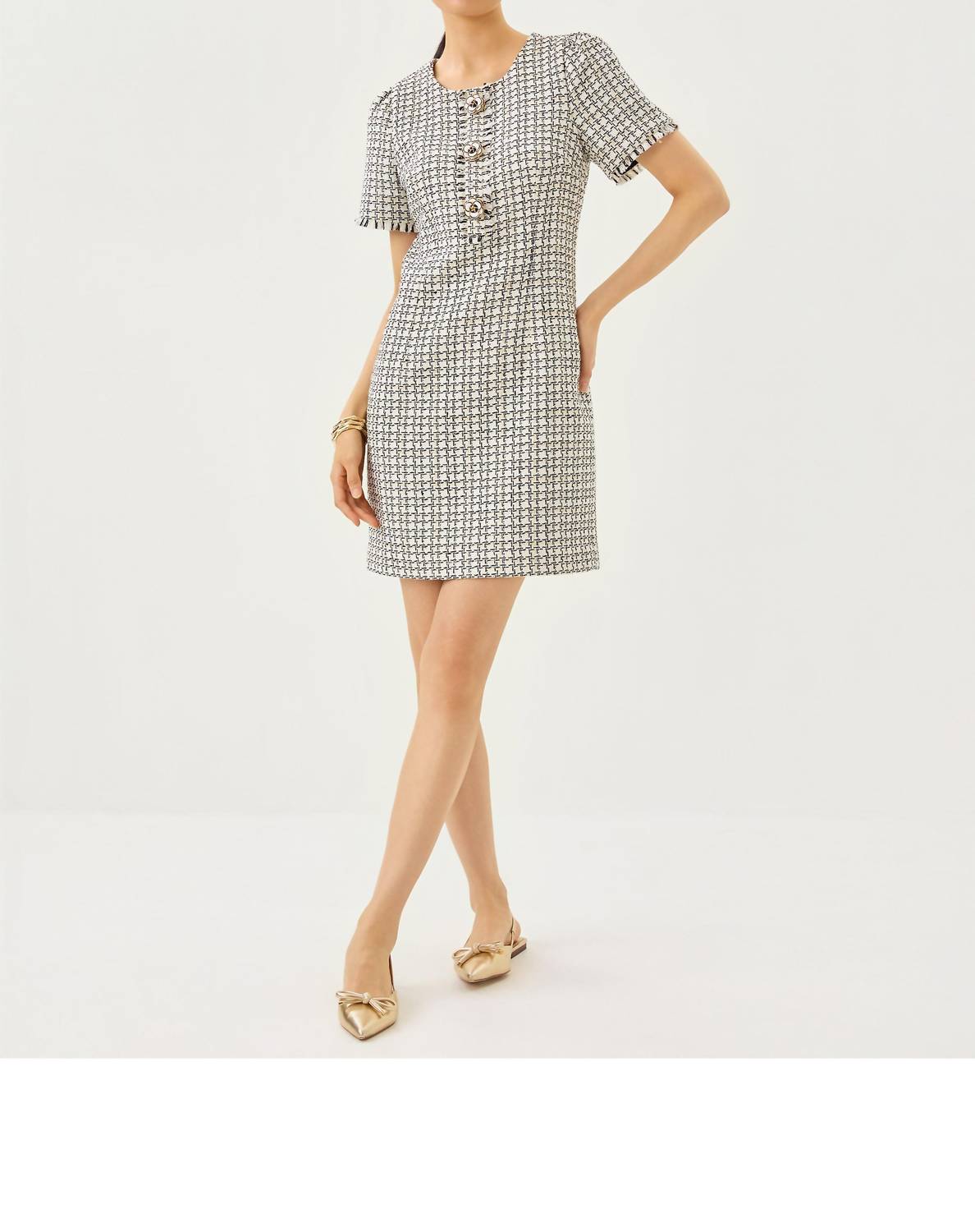 Lilly Pulitzer Brenda Boucle Mini Dress in coconut lurex houndstooth boucle - women's dress - detail view