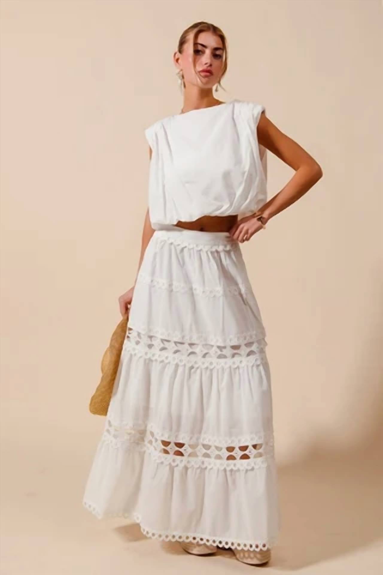 So Me - Sleeveless Bubble Top And Lace Trimmed Skirt Set