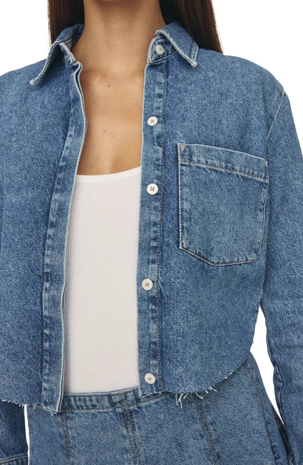 Warp + Weft - Anr High-low Crop Denim Jacket