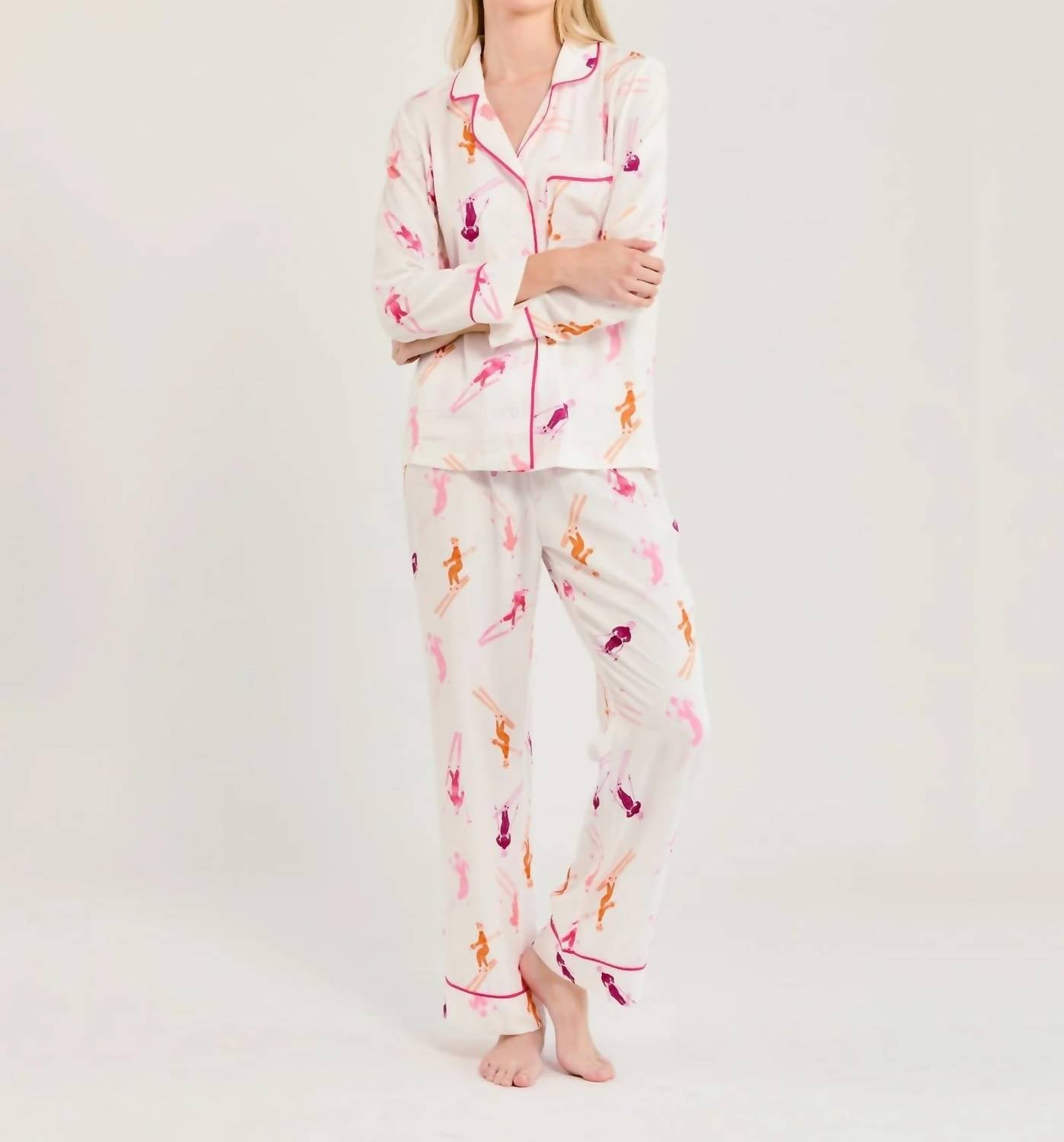 KATIE KIME Bluebird Day Long Sleeve Pajama Set in ski print - women's sleepwear